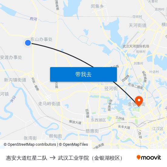 惠安大道红星二队 to 武汉工业学院（金银湖校区） map