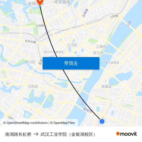 南湖路长虹桥 to 武汉工业学院（金银湖校区） map