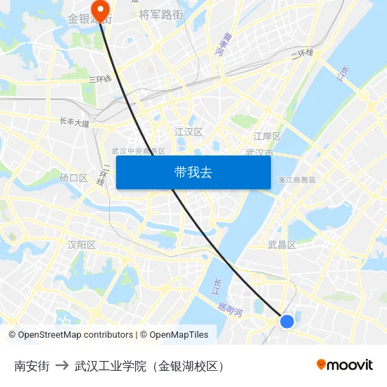 南安街 to 武汉工业学院（金银湖校区） map