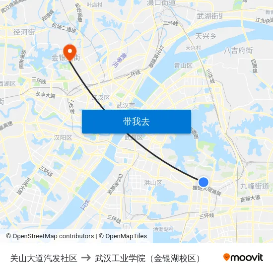 关山大道汽发社区 to 武汉工业学院（金银湖校区） map