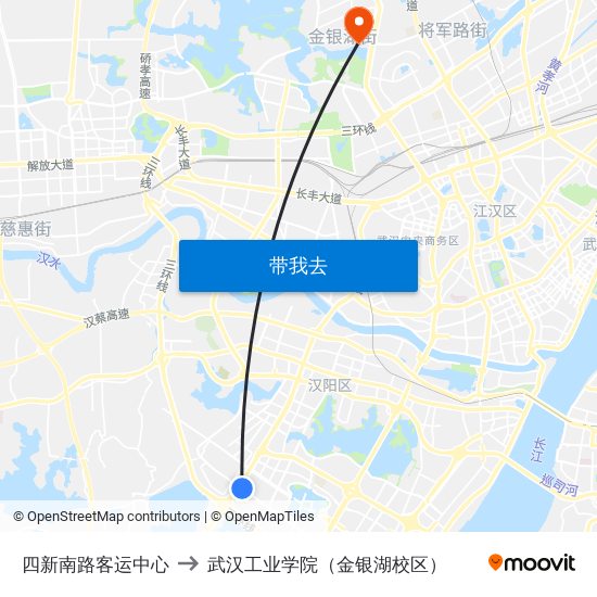 四新南路客运中心 to 武汉工业学院（金银湖校区） map