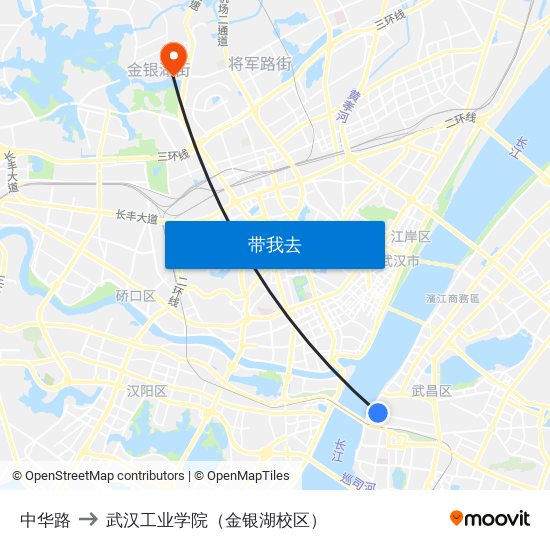 中华路 to 武汉工业学院（金银湖校区） map