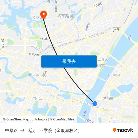 中华路 to 武汉工业学院（金银湖校区） map
