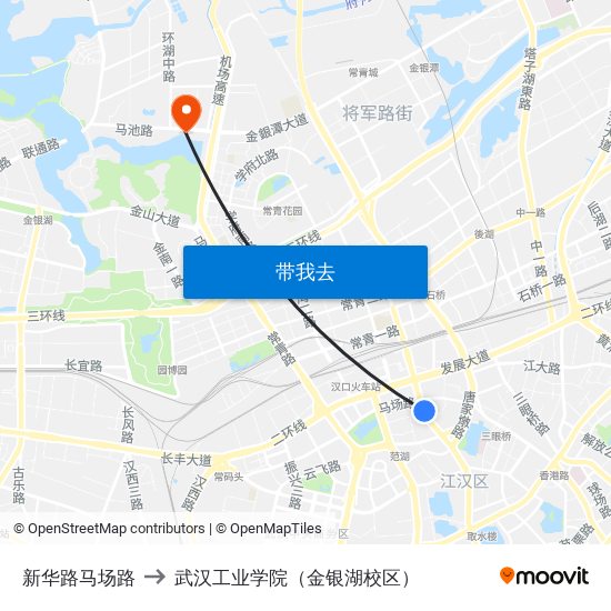 新华路马场路 to 武汉工业学院（金银湖校区） map