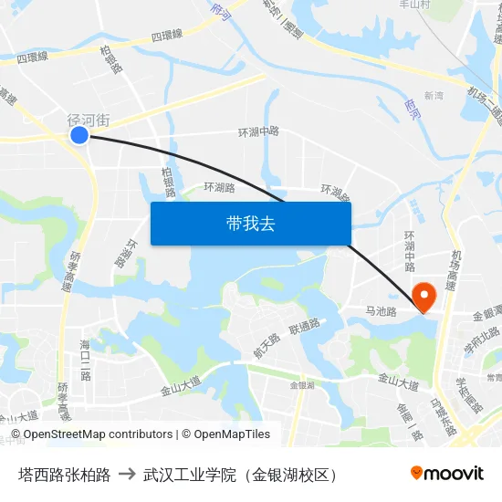 塔西路张柏路 to 武汉工业学院（金银湖校区） map