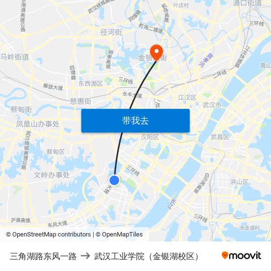 三角湖路东风一路 to 武汉工业学院（金银湖校区） map