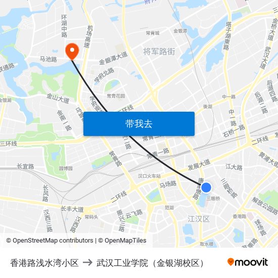 香港路浅水湾小区 to 武汉工业学院（金银湖校区） map