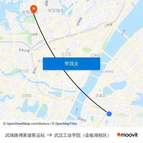 武珞路傅家坡客运站 to 武汉工业学院（金银湖校区） map