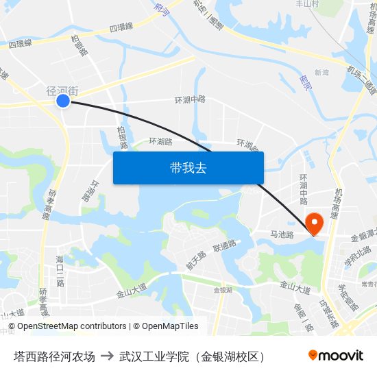 塔西路径河农场 to 武汉工业学院（金银湖校区） map