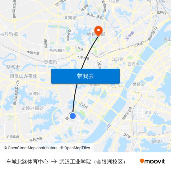 车城北路体育中心 to 武汉工业学院（金银湖校区） map
