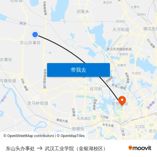 东山头办事处 to 武汉工业学院（金银湖校区） map