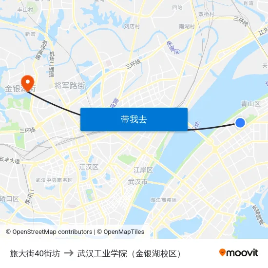 旅大街40街坊 to 武汉工业学院（金银湖校区） map