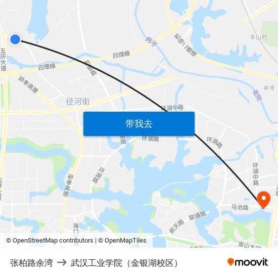 张柏路余湾 to 武汉工业学院（金银湖校区） map