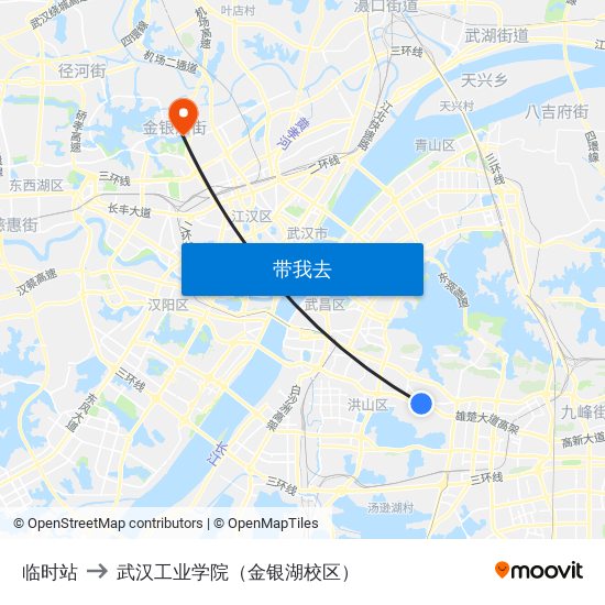 临时站 to 武汉工业学院（金银湖校区） map