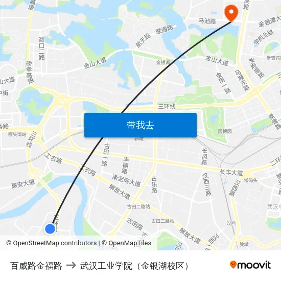 百威路金福路 to 武汉工业学院（金银湖校区） map