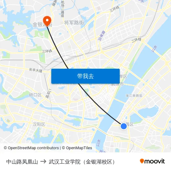 中山路凤凰山 to 武汉工业学院（金银湖校区） map