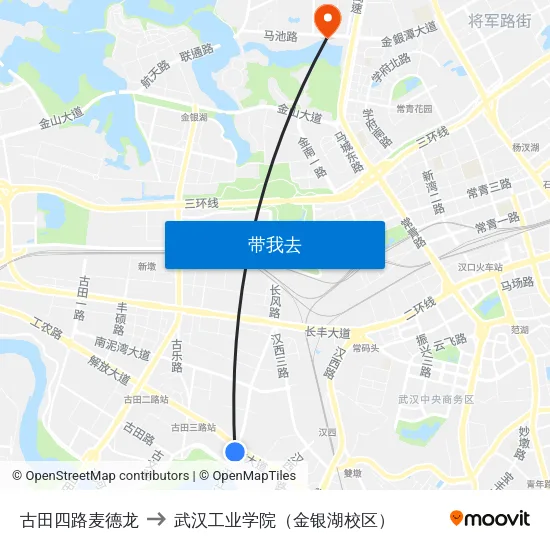 古田四路麦德龙 to 武汉工业学院（金银湖校区） map