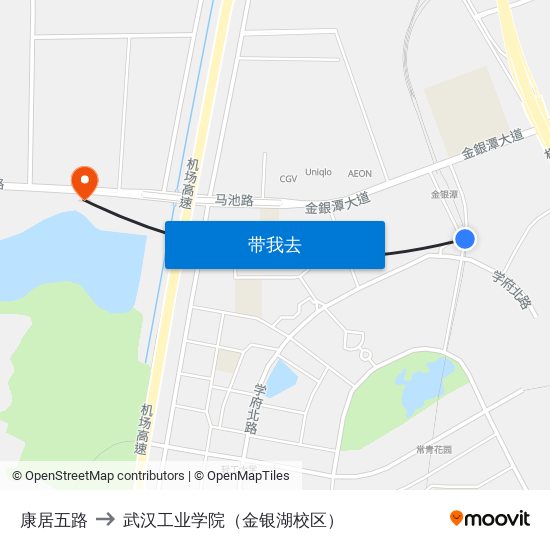 康居五路 to 武汉工业学院（金银湖校区） map