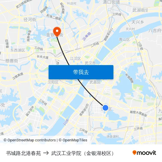 书城路北港春苑 to 武汉工业学院（金银湖校区） map