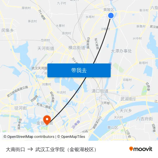 大南街口 to 武汉工业学院（金银湖校区） map