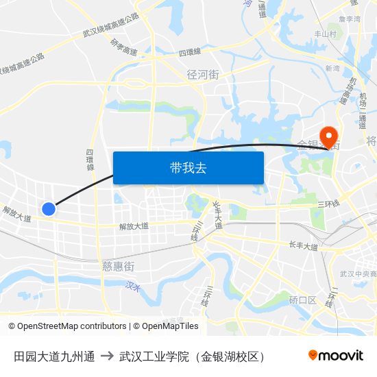 田园大道九州通 to 武汉工业学院（金银湖校区） map