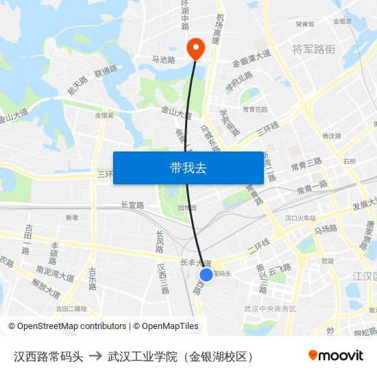 汉西路常码头 to 武汉工业学院（金银湖校区） map