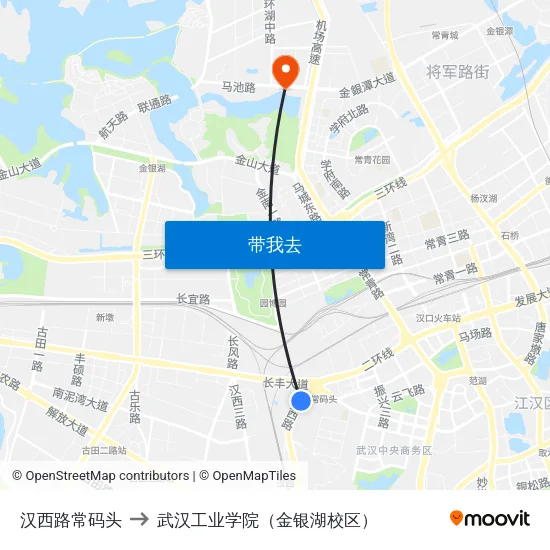 汉西路常码头 to 武汉工业学院（金银湖校区） map