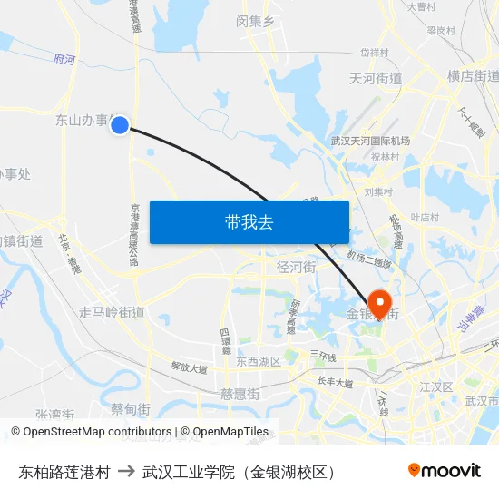 东柏路莲港村 to 武汉工业学院（金银湖校区） map