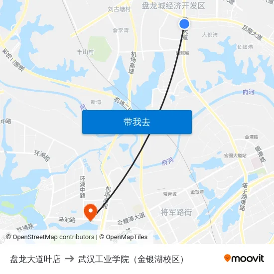 盘龙大道叶店 to 武汉工业学院（金银湖校区） map