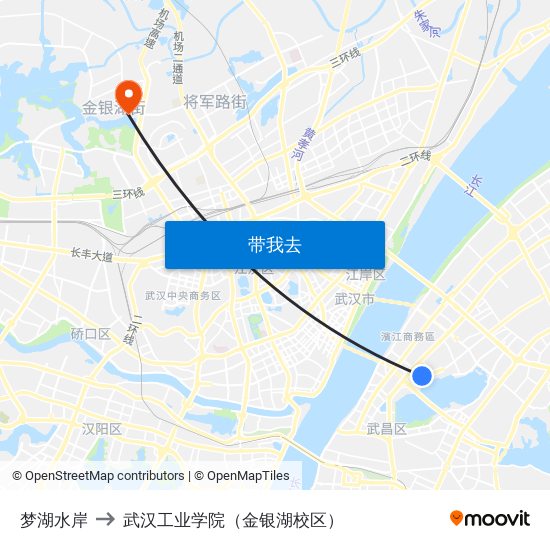 梦湖水岸 to 武汉工业学院（金银湖校区） map