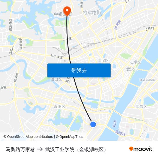 马鹦路万家巷 to 武汉工业学院（金银湖校区） map