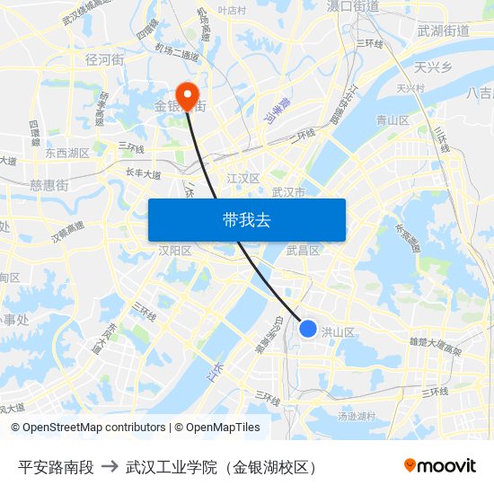 平安路南段 to 武汉工业学院（金银湖校区） map