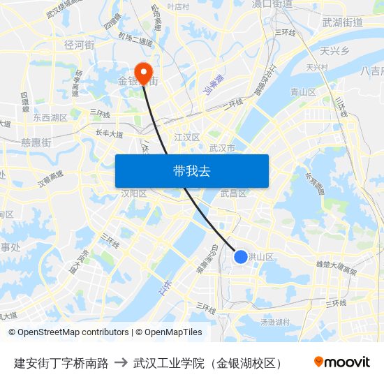 建安街丁字桥南路 to 武汉工业学院（金银湖校区） map