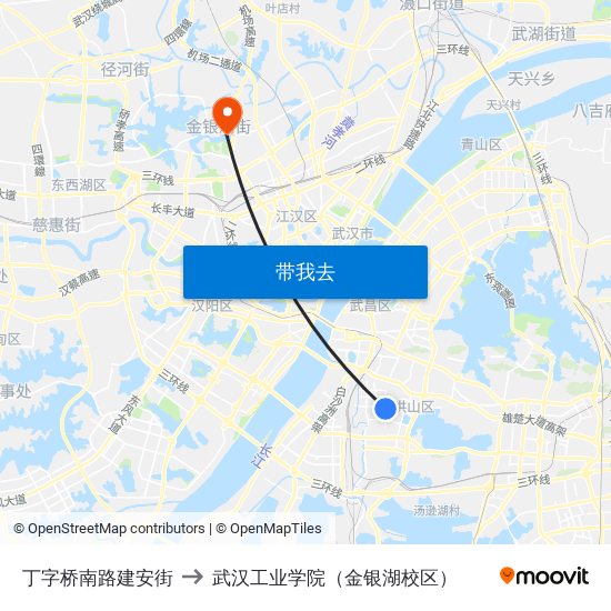 丁字桥南路建安街 to 武汉工业学院（金银湖校区） map