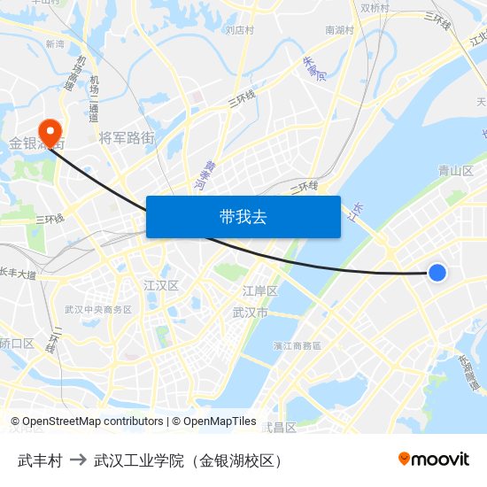 武丰村 to 武汉工业学院（金银湖校区） map