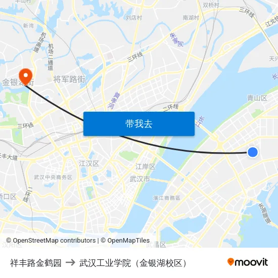 祥丰路金鹤园 to 武汉工业学院（金银湖校区） map