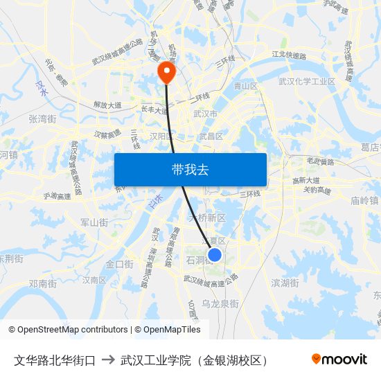 文华路北华街口 to 武汉工业学院（金银湖校区） map