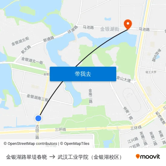 金银湖路翠堤春晓 to 武汉工业学院（金银湖校区） map