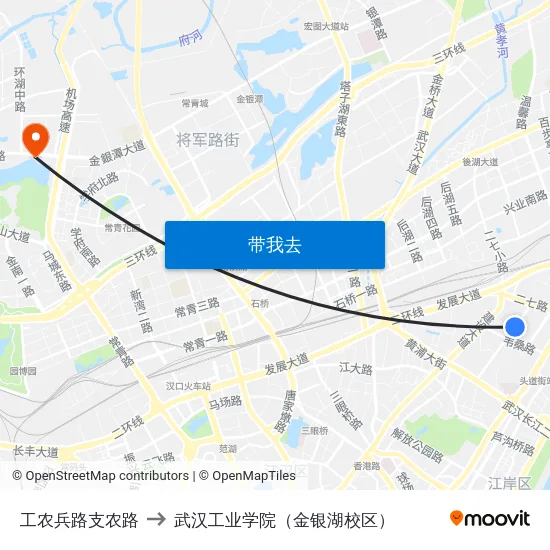 工农兵路支农路 to 武汉工业学院（金银湖校区） map