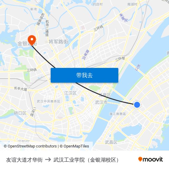友谊大道才华街 to 武汉工业学院（金银湖校区） map