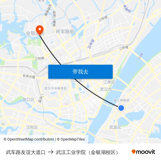 武车路友谊大道口 to 武汉工业学院（金银湖校区） map