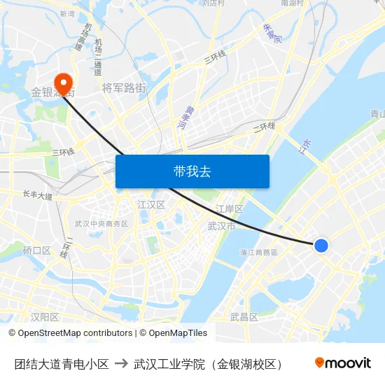 团结大道青电小区 to 武汉工业学院（金银湖校区） map