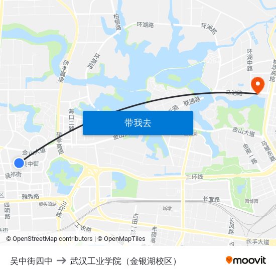 吴中街四中 to 武汉工业学院（金银湖校区） map