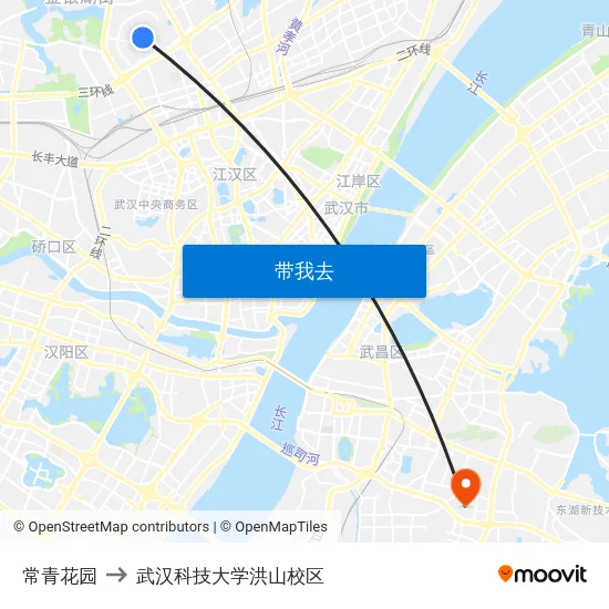 常青花园 to 武汉科技大学洪山校区 map