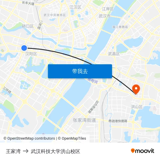 王家湾 to 武汉科技大学洪山校区 map
