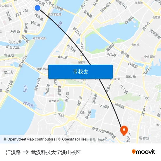 江汉路 to 武汉科技大学洪山校区 map