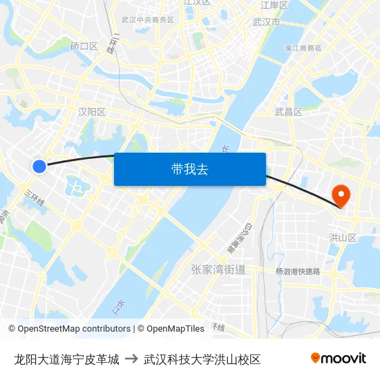 龙阳大道海宁皮革城 to 武汉科技大学洪山校区 map