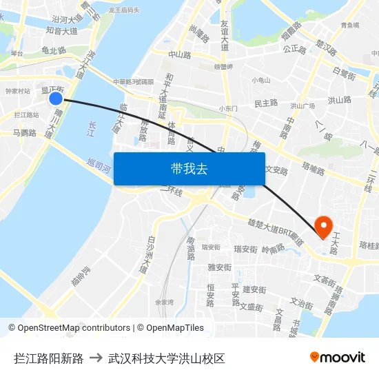 拦江路阳新路 to 武汉科技大学洪山校区 map