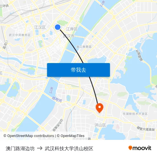澳门路湖边坊 to 武汉科技大学洪山校区 map