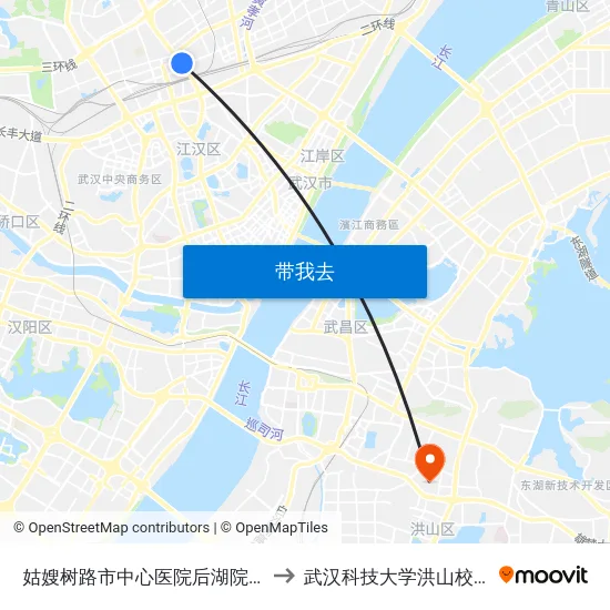 姑嫂树路市中心医院后湖院区 to 武汉科技大学洪山校区 map
